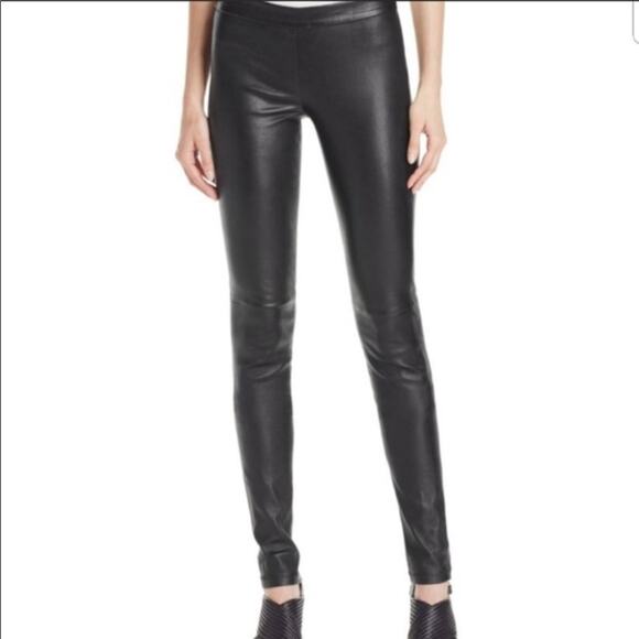 Theory Pial 0 navy 100% lambkin leather stretch leggings size 0 - Picture 1 of 8